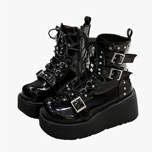 Y2K Platform Edgy Chunky Gothic Punk Combat Boots Lace up with studs